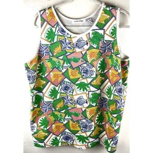 Vintage 80s Lauren Brooke Plus Size 20W Novelties Fishes sleeveless top